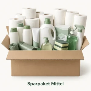 Sparpaket mit Toilettenpapier, Küchenrollen und häufig benötigten Haushalts- und Körperpflegeartikeln